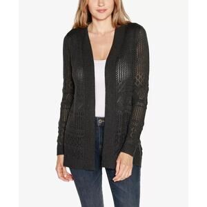 Belldini Women's Pointelle Long Sleeves Open Cardigan Sweater Black Size 1X 1612